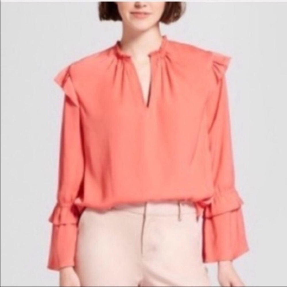 a new day Coral Flutter Ruffle Long Sleeve top